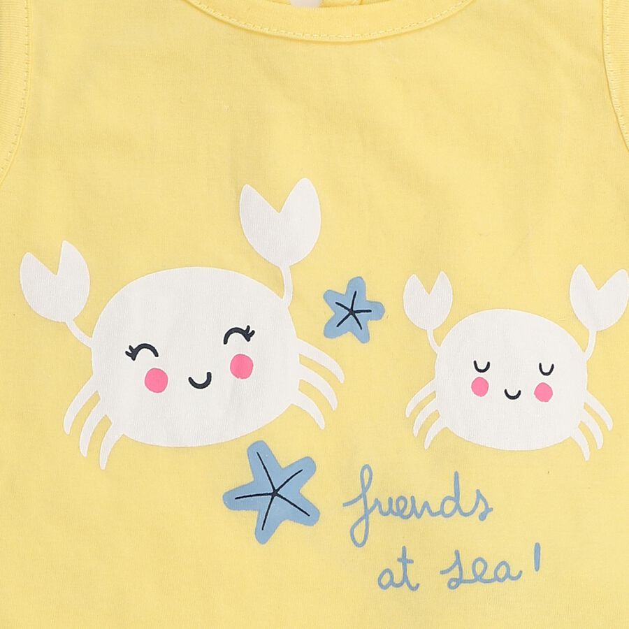 Infants' Light Yellow Cotton Sleeveless Top and Floral Shorts Set, Yellow, large image number null