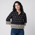 Women's Dark Grey Printed Collar Shirt, Dark Grey, small