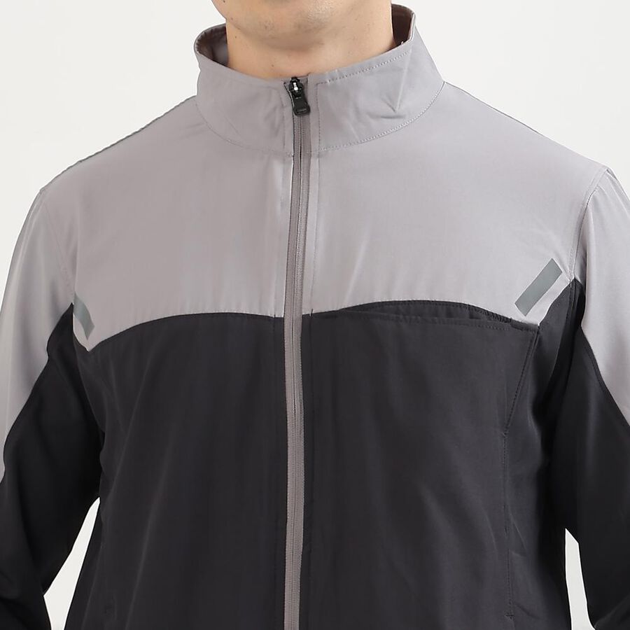 Men's Dark Grey and Light Grey High Neck Athleisure Jacket, Dark Grey, large image number null