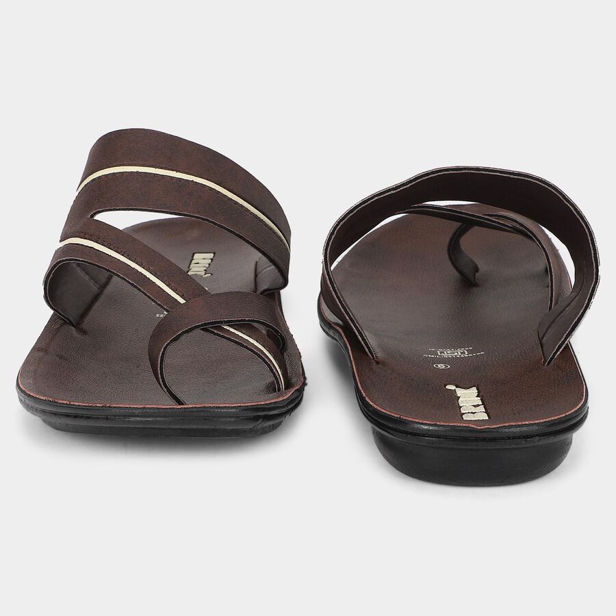 Men's Brown Strappy Slip-On Sandals, भूरा, large