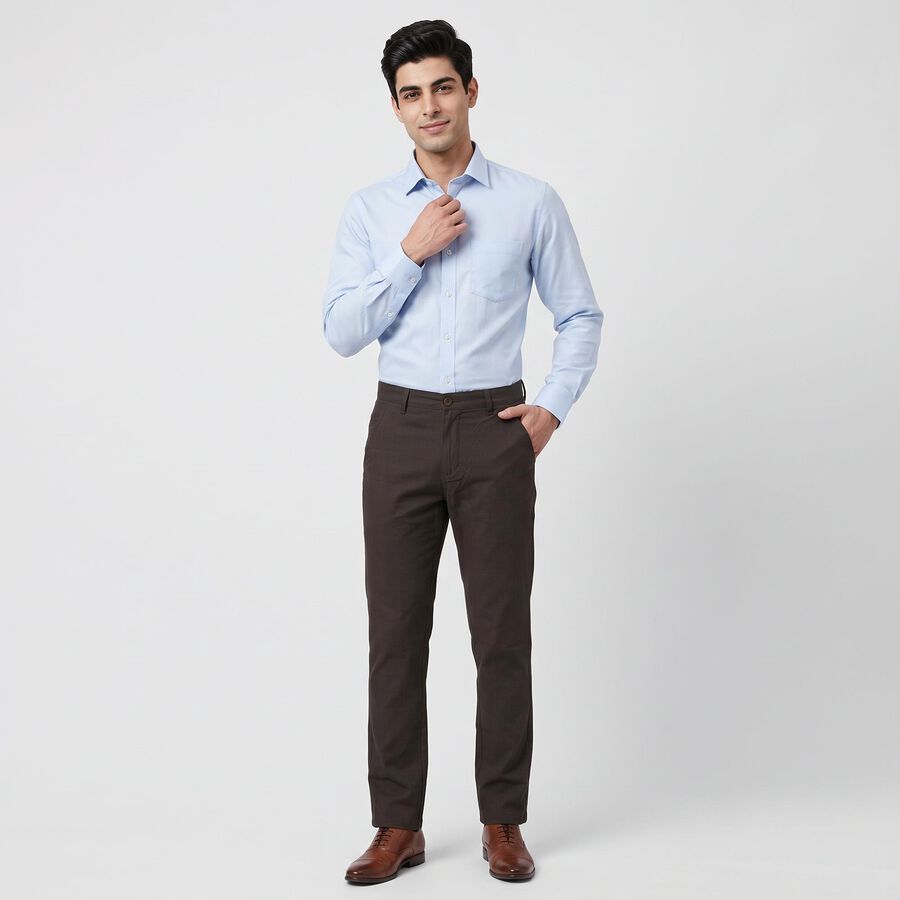 Men's Dark Grey Slim Fit Flat-Front Trousers, Dark Grey, large