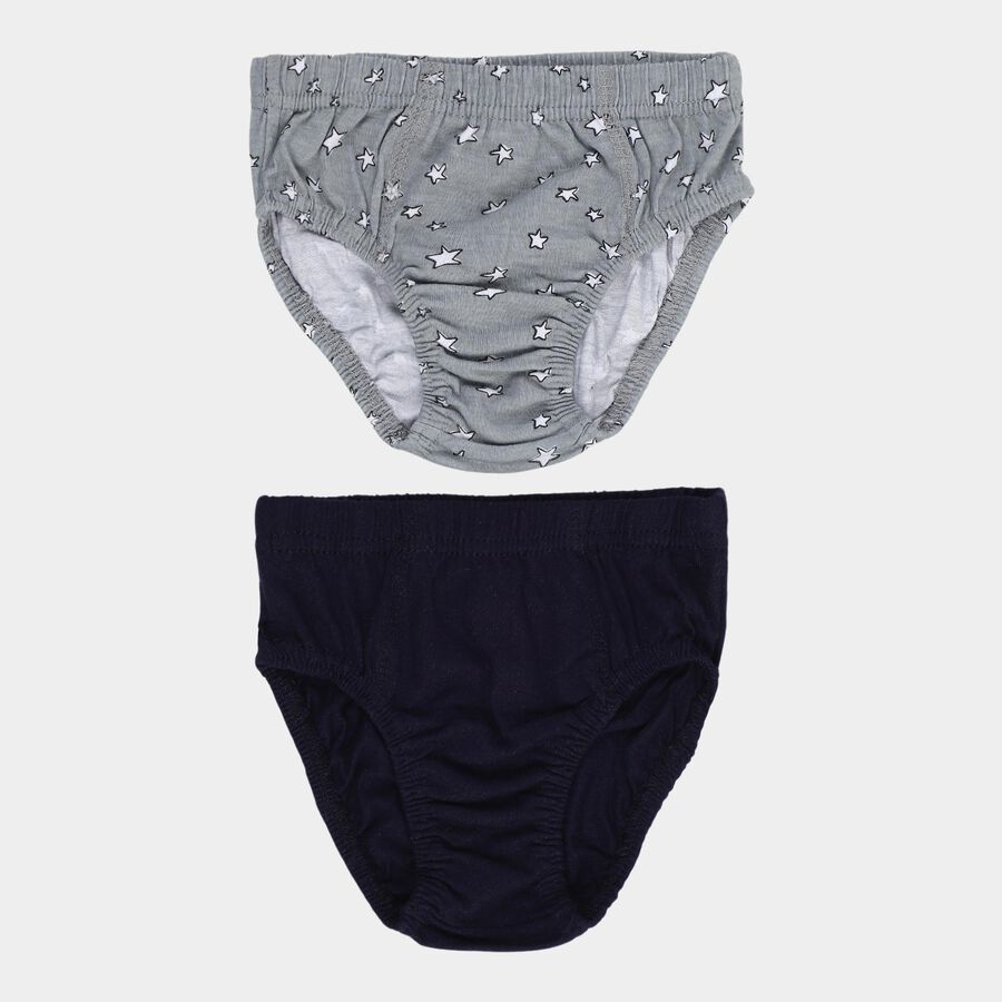 Boys' Grey and Navy Regular Fit Printed and Solid Briefs, हल्का ग्रे, large