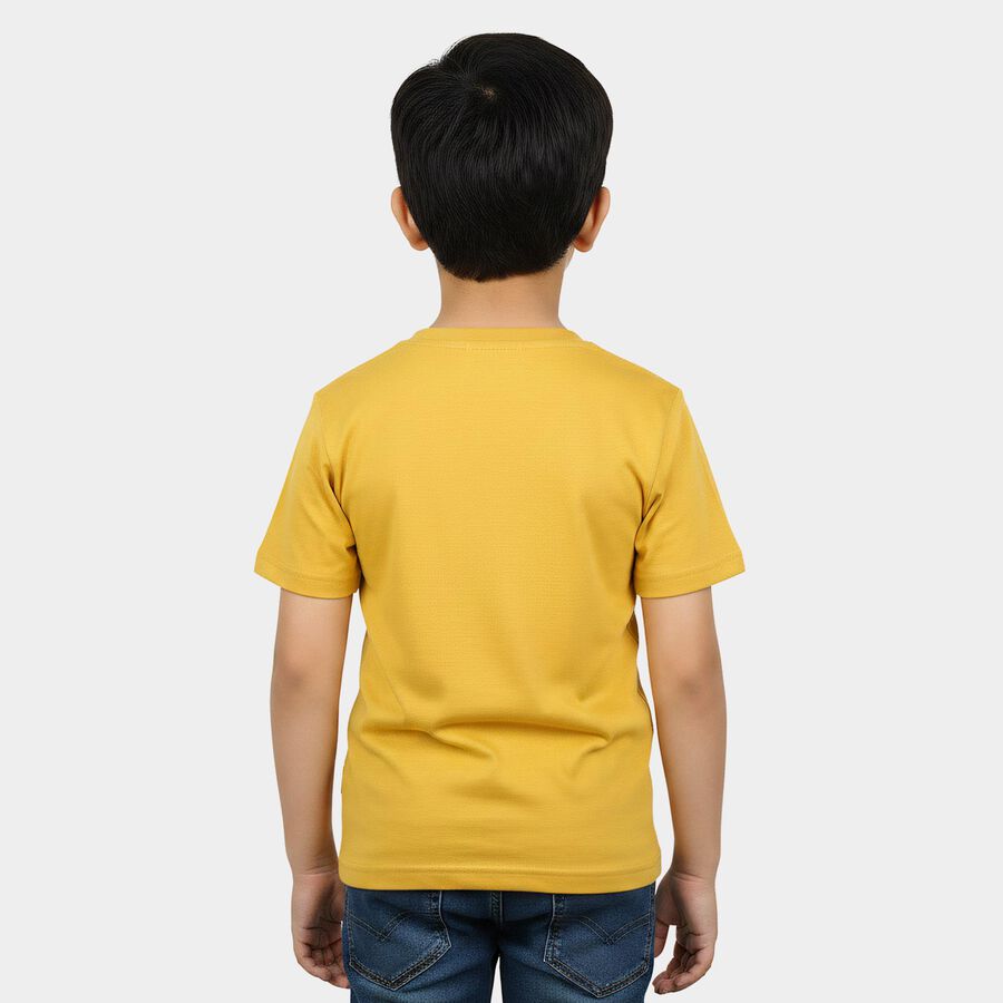 Boys Mustard Crew Neck Regular Boys T-Shirt, मस्टर्ड, large