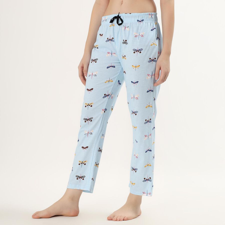 Women's Light Sky Blue Dragonfly Printed Cotton Pyjama, हल्का नीला, large image number null