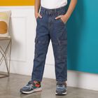 Boys Blue Relaxed Fit Cargo Jeans, मध्यम नीला, small