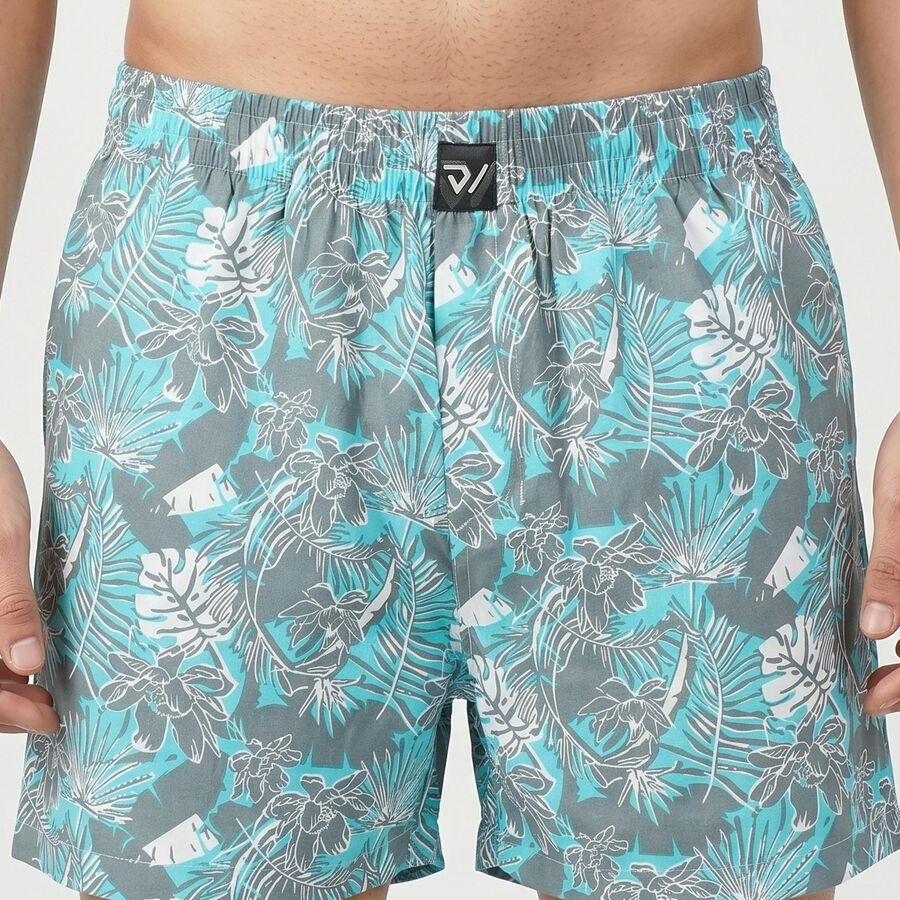 Men's Aqua Classic Fit Tropical Printed Boxers, Aqua, large