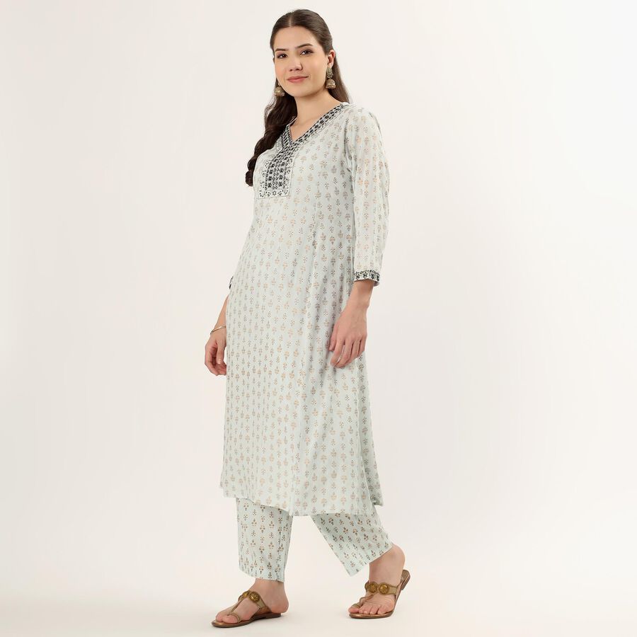 Women's Light Blue Floral Printed Ethnic Set, हल्का नीला, large