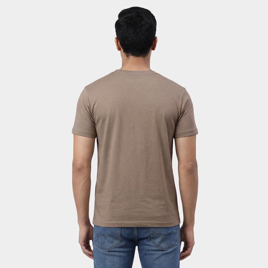 Men's Brown Round Neck Solid T-Shirt, Brown, large