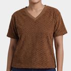 Women's Rust Round Neck Casual T-Shirt, Rust, small