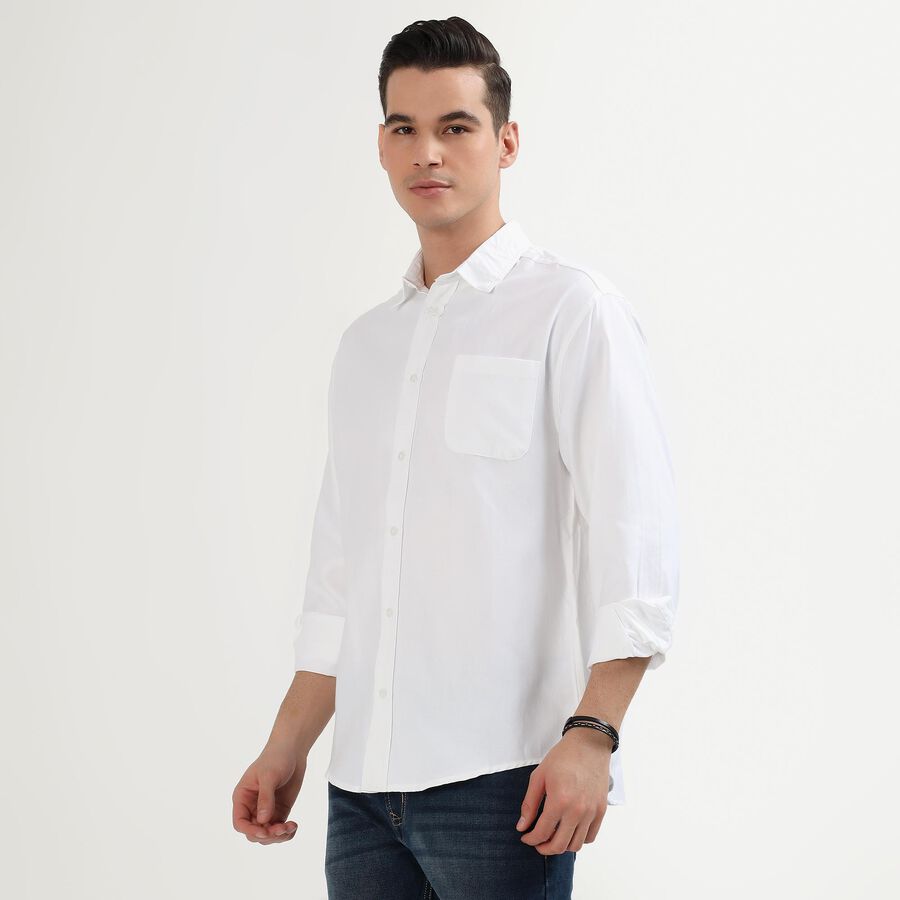 Men's Snow White Classic Collar Casual Shirt, सफ़ेद, large