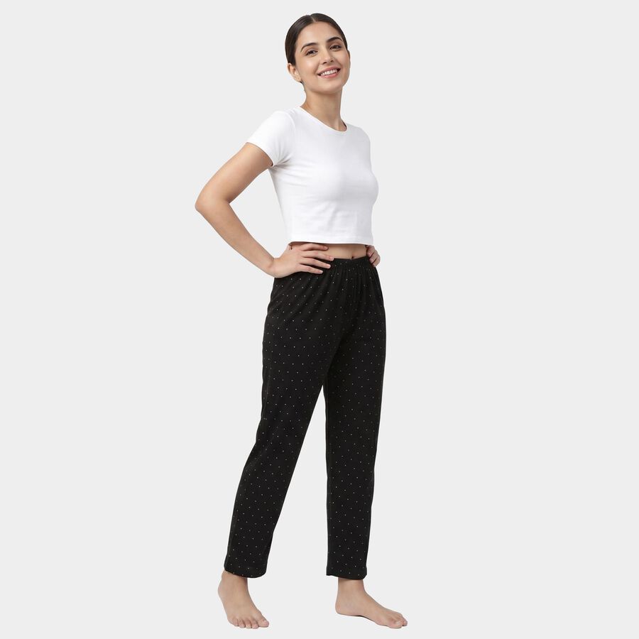 Women's Black Regular Fit Solid Lounge Pyjama, काला, large