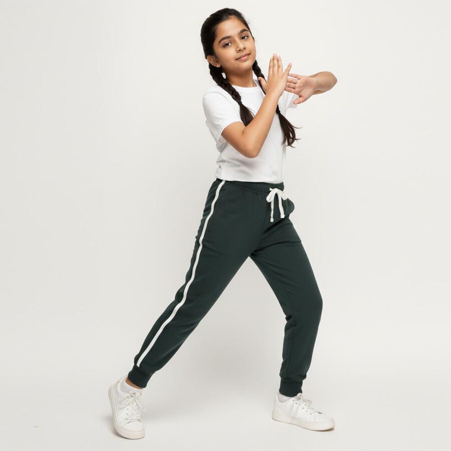 Girls' Deep Forest Green Elastic Waist Winter Pyjama, गहरा हरा, large image number null