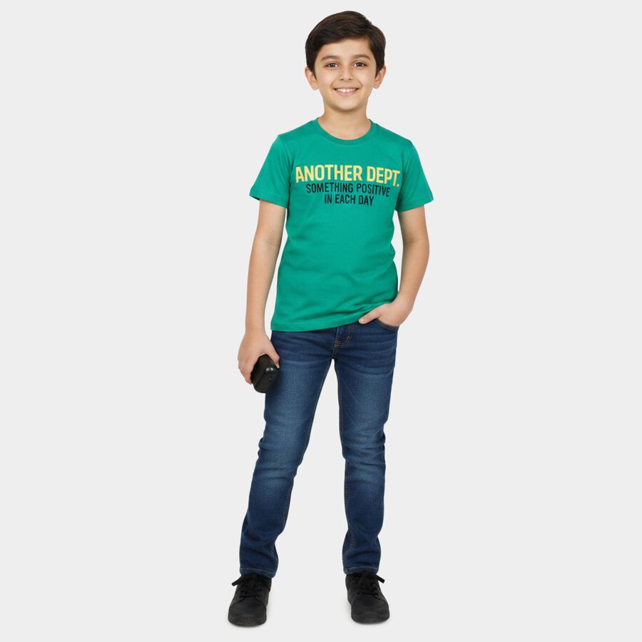 Boys' Half Sleeves T-Shirt, गहरा हरा, large