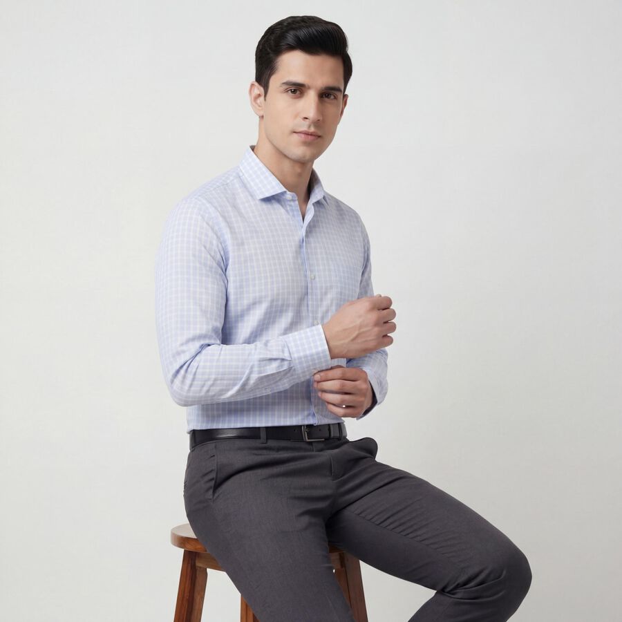 Men's Light Blue Spread Collar Classic Formal Shirt, Light Blue, large