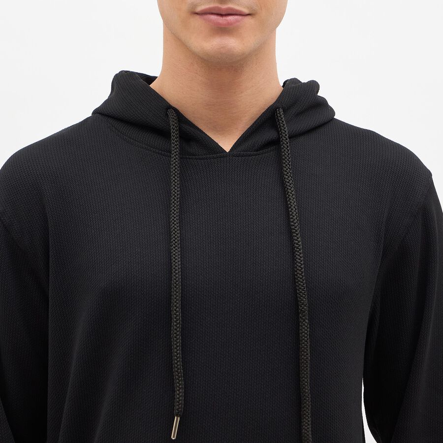 Men's Jet Black Hooded Relaxed Fit Sweatshirt, काला, large image number null
