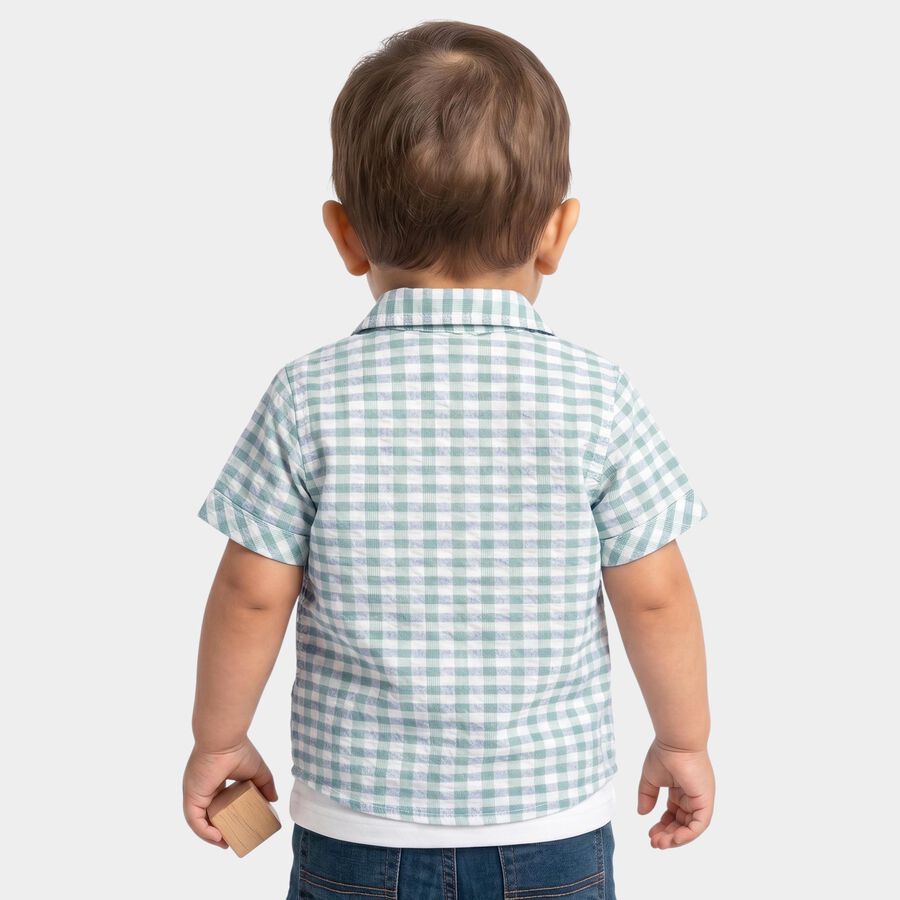Infants Green Cotton Camp Collar Shirt, हल्का हरा, large