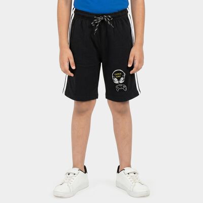 Boys' Black Regular Fit Graphic Print Bermuda Shorts