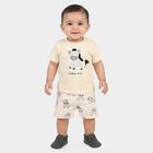 Infants' Beige 100% Cotton Round Neck Zebra Printed Baba Suit, Beige, small