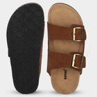 Men's Brown Double Buckle Slide Sandals, भूरा, small