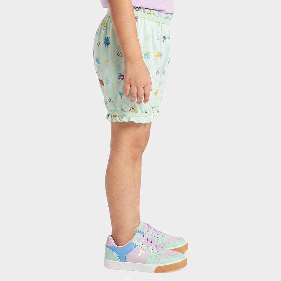 Girls' Mint Green Regular Fit Printed Bloomer Shorts, Light Green, large