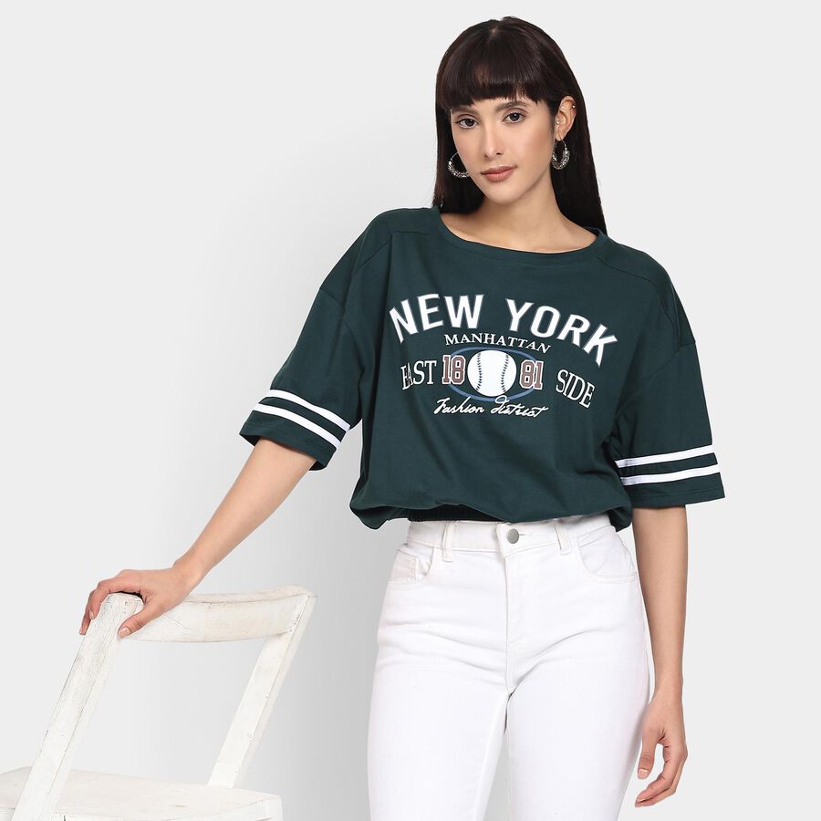 Ladies' 100% Cotton Crop  Top, गहरा हरा, large image number null