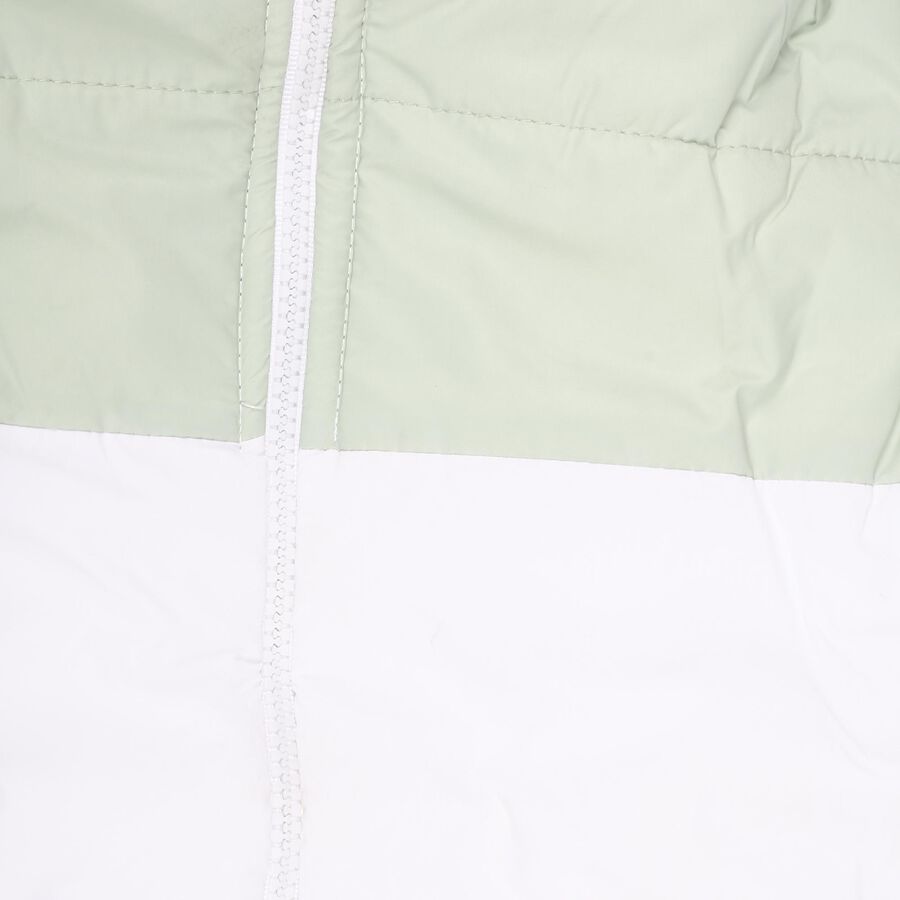 Girls Light Sage Green and White Hooded Casual Jacket, हल्का हरा, large image number null