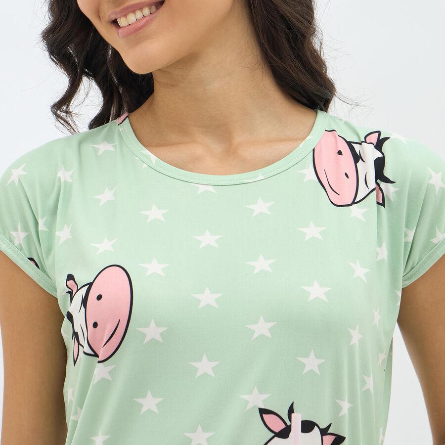 Women's Mint Green Round Neck Casual Nighty, हल्का हरा, large image number null