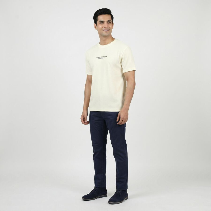 Men's White Round Neck Casual T-Shirt, ऑफ व्हाइट, large