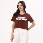 Women's Deep Brown Cotton V-Neck Casual Crop T-Shirt, Brown, small