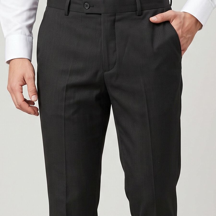 Men's Black Slim Fit Flat-Front Formal Trousers, Black, large