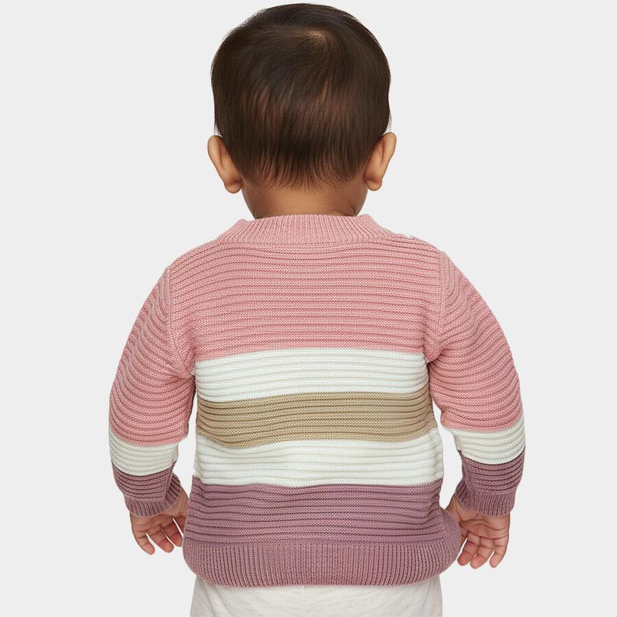 Infants Pastel Pink Crew Neck Striped Pullover, गुलाबी, large image number null