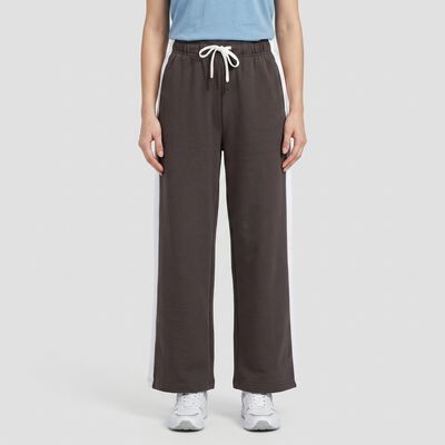 Women's Charcoal Straight Fit Side-Striped Track Pants