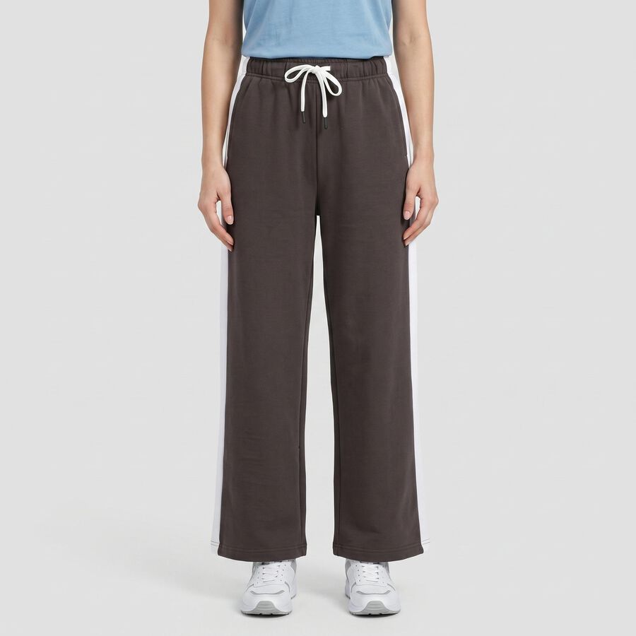 Women's Charcoal Straight Fit Side-Striped Track Pants, गहरा ग्रे, large