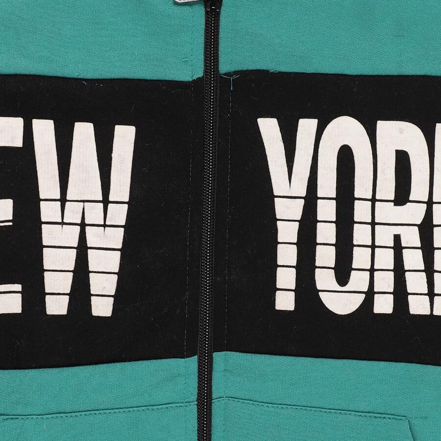 Boys' Dark Teal Green Hooded Neck Streetwear Sweatshirt, गहरा हरा, large image number null