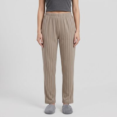 Women's Grey Straight Fit Striped Lounge Pyjama