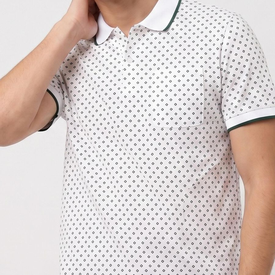 Men's Dark Green Cotton Polo Neck Printed T-Shirt, गहरा हरा, large