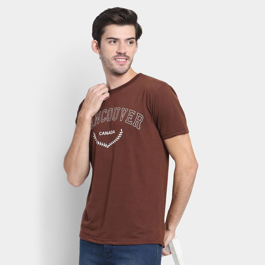 Men's Round Neck Half Sleeves T-Shirt , Brown, large image number null