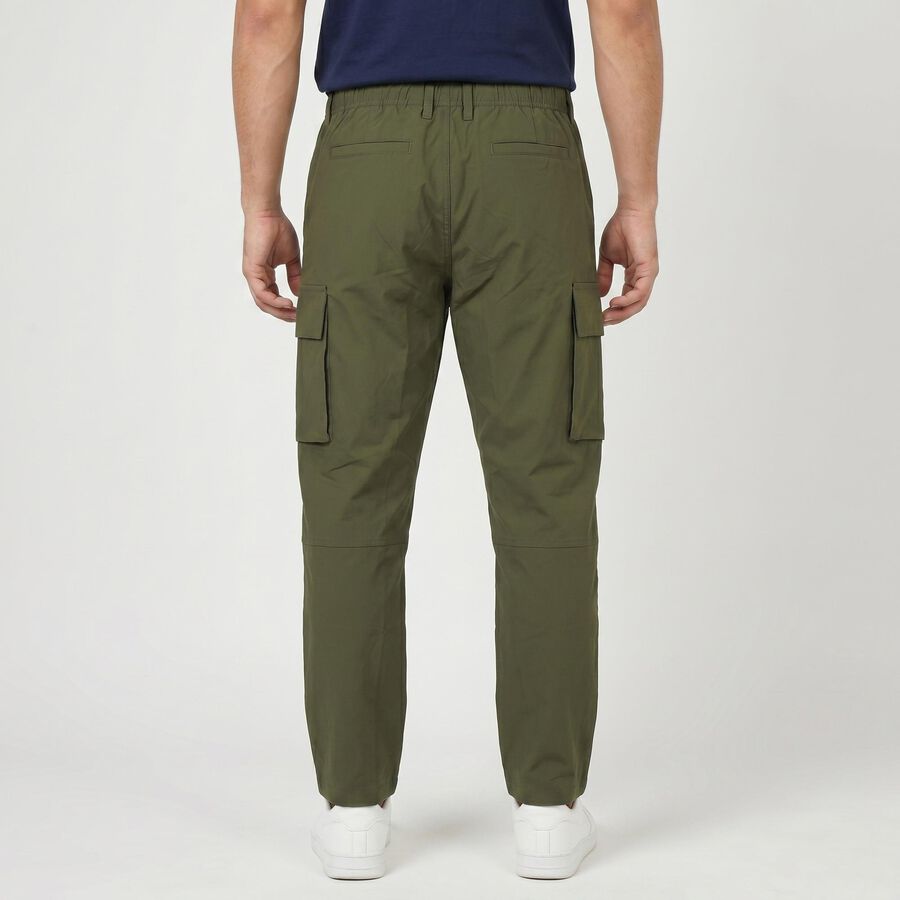 Men's Olive Green Slim Fit Casual Trousers, ओलिव, large