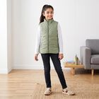 Girls' Sage Green Stand Collar Puffer Jacket, हल्का हरा, small