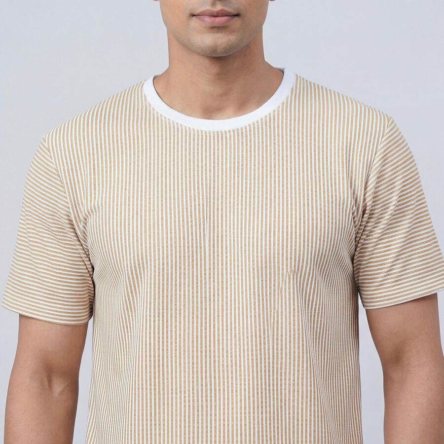 Men's Beige Round Neck Athleisure Drifit T-Shirt, Beige, large