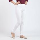 Women's White Cotton Blend Elastic Waist Stretch Churidar, सफ़ेद, small