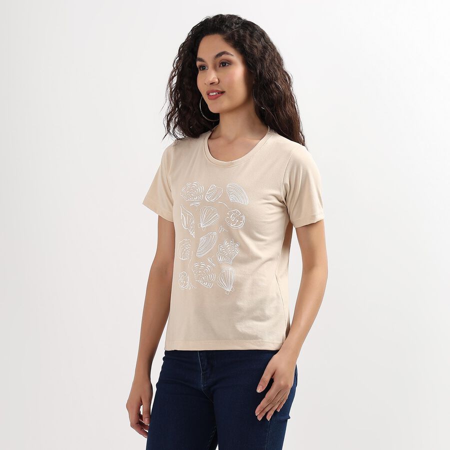 Ladies' Round Neck T-Shirt , Beige, large image number null