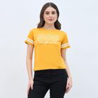 Women's Mustard Yellow Cotton Round Neck Casual T-Shirt, Mustard, small