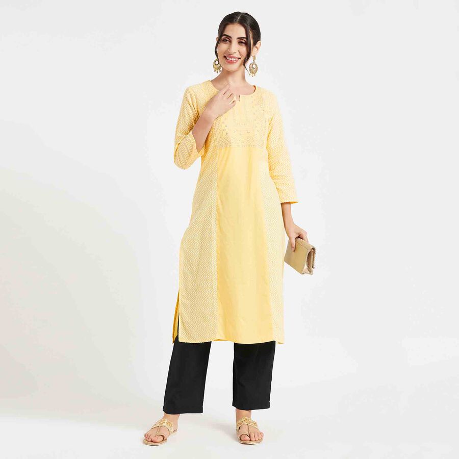 Embroidered Kurta, Yellow, large image number null