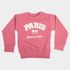 Girls Pink Crew Neck Pullover Sweatshirt, गुलाबी, small