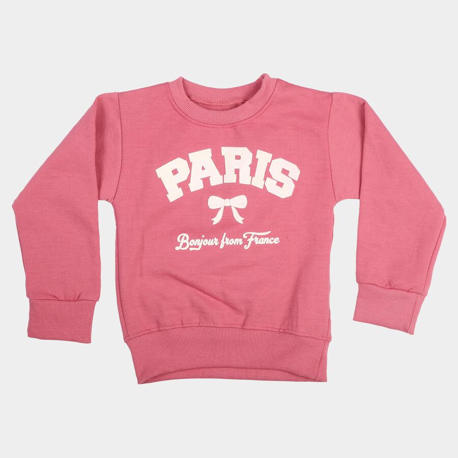 Girls Pink Crew Neck Pullover Sweatshirt, गुलाबी, large