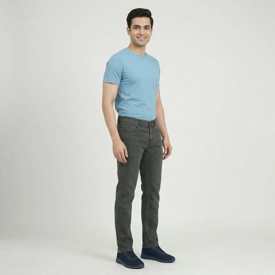 Men's Grey Slim Fit Solid Jeans, Light Grey, large