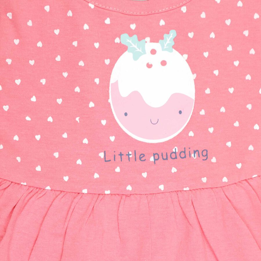 Infants Cotton Round Neck Frock, Pink, large image number null