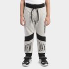 Boys Grey Jogger Text Printed Pyjama, मिश्रित हल्का ग्रे, small