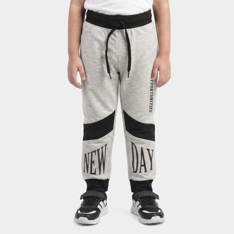 Boys Grey Jogger Text Printed Pyjama, मिश्रित हल्का ग्रे, large